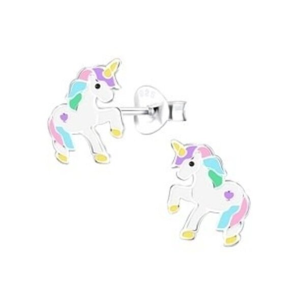 Silver Unicorn Stud Earrings - Picture 1 of 1